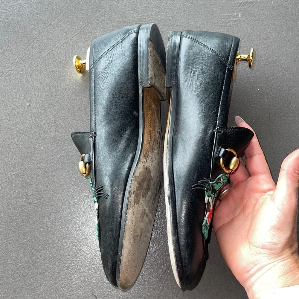 Gucci Panther Brixton Black Leather Loafers Mens size 6